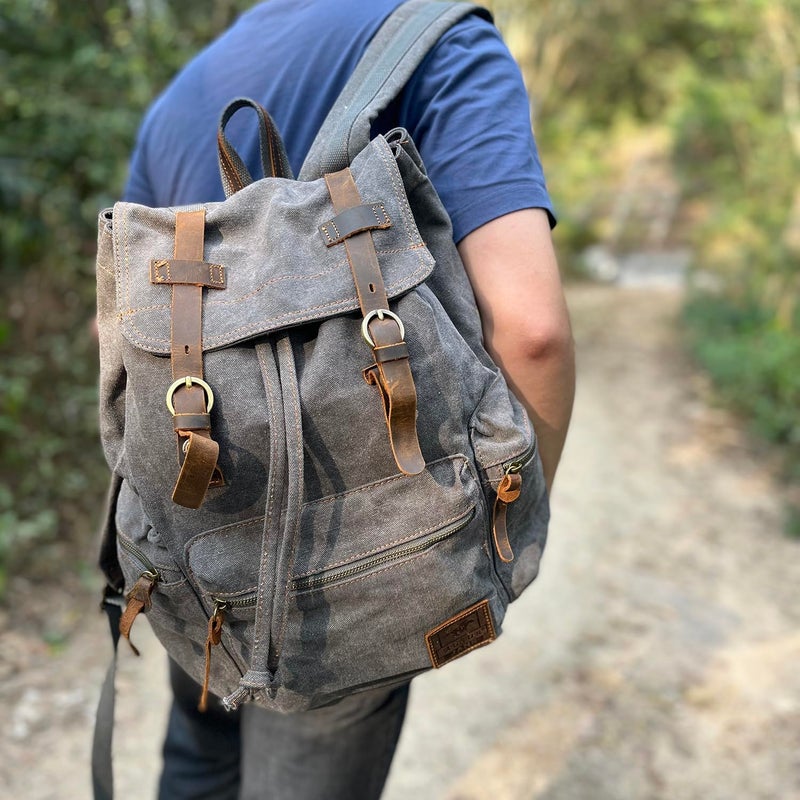 AUGUR High Capacity Canvas Vintage Backpack - for School College Hiking Travel 12-17" Laptop - Image 2